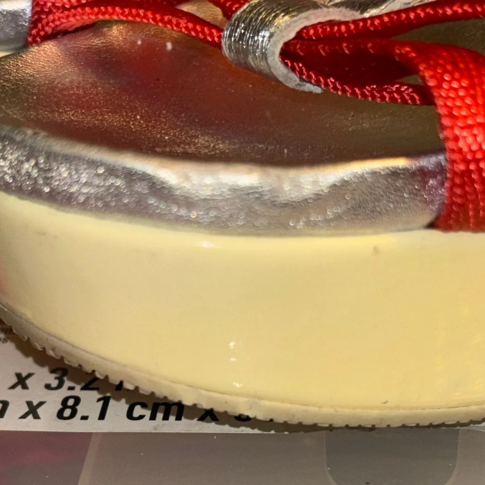 Retired style, 
Prada Red and Silver T-Strap Platform Sandals - Picture 6 of 10